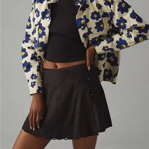 Anthropologie Black Scalloped Mini Skort with Side Buttons